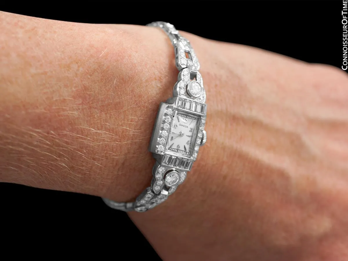 1950's Vintage Ladies Watch with Omega Movement - Platinum and 4 Carats of Diamonds