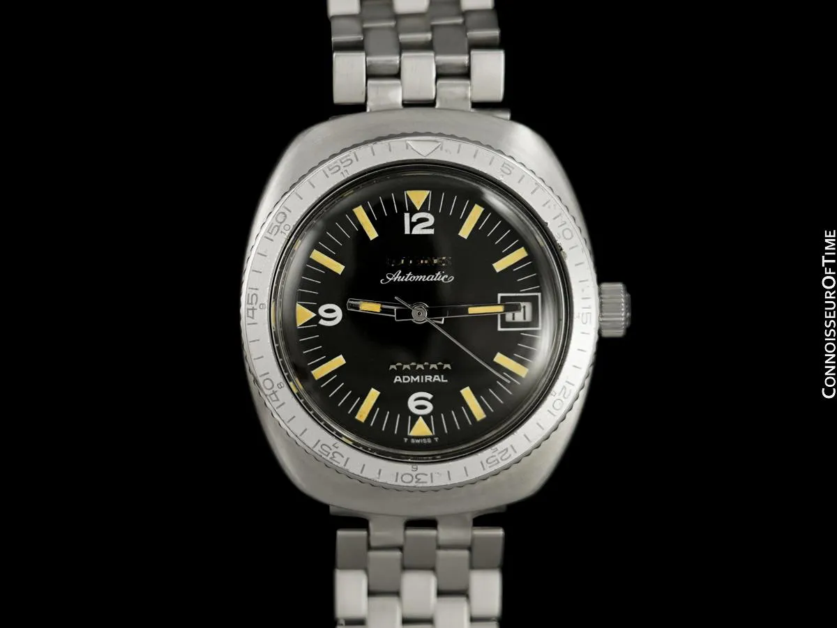 1969 Longines Vintage Mens Large Classic 5 Star Admiral SS Steel Divers Watch - Stainless Steel