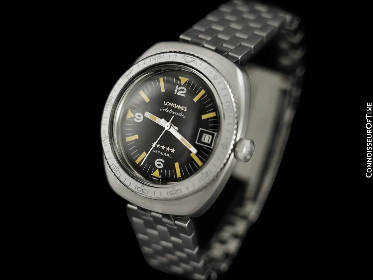 1969 Longines Vintage Mens Large Classic 5 Star Admiral SS Steel Divers Watch - Stainless Steel