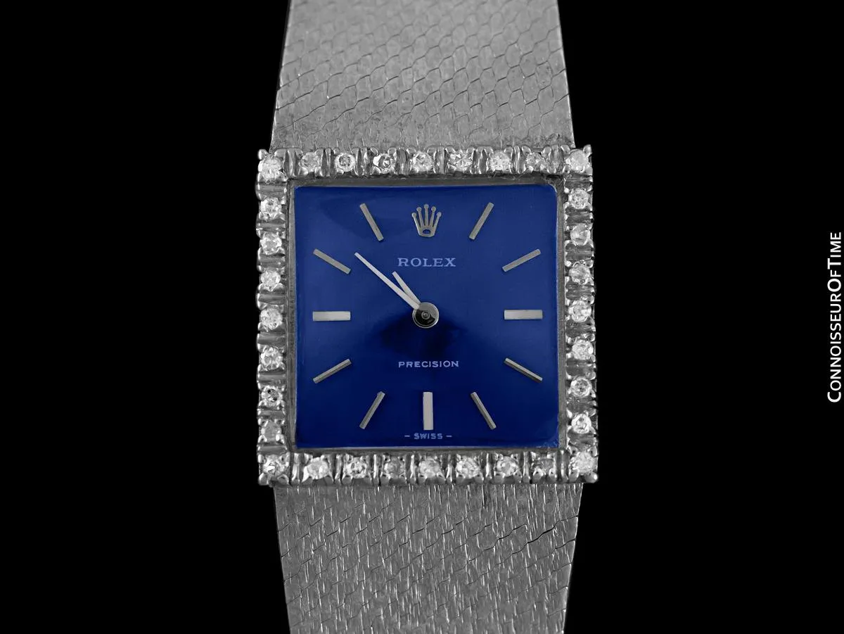 1973 Rolex Precision Vintage Ladies Handwound Watch - Sterling Silver, Stainless Steel & Diamonds