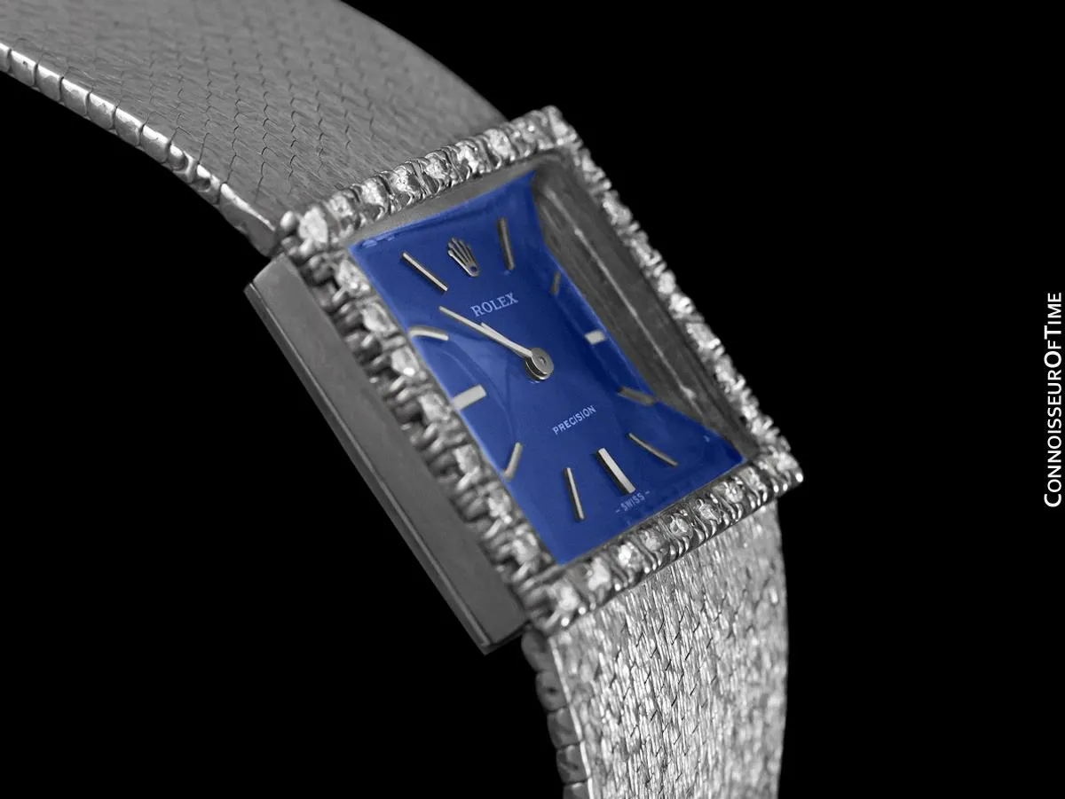 1973 Rolex Precision Vintage Ladies Handwound Watch - Sterling Silver, Stainless Steel & Diamonds