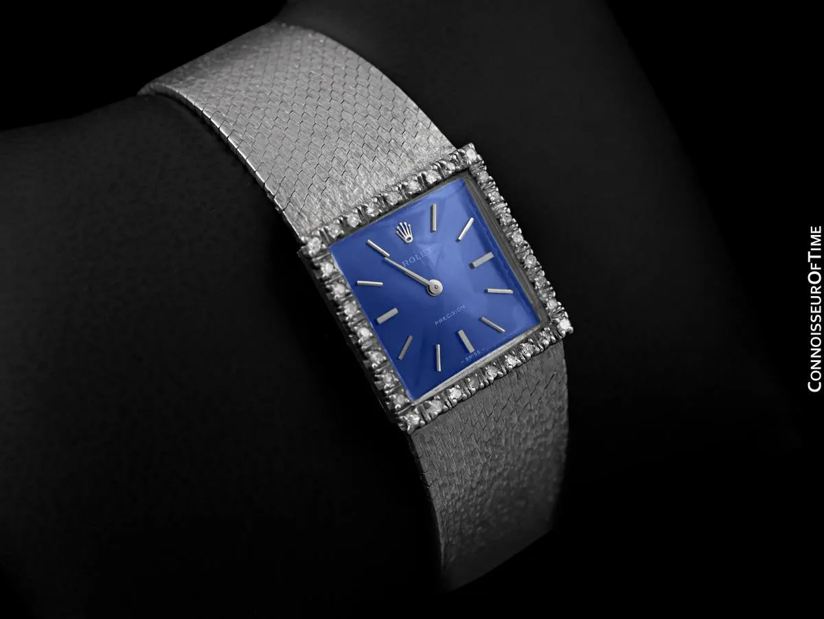 1973 Rolex Precision Vintage Ladies Handwound Watch - Sterling Silver, Stainless Steel & Diamonds