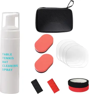 6 Ping Pong Paddle Cleaners Combination Set Contains Cleaning Spray Grip Tape, Rubber Cover Table Tennis Edge Tape Cleaning Cloth and Ping Pong Paddle Case Complete Ping Pong Paddles Set of 4