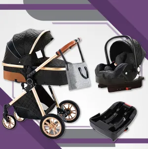 Black/Gold Premium 3-in-1 Baby Stroller (Car Seat & Base Included)