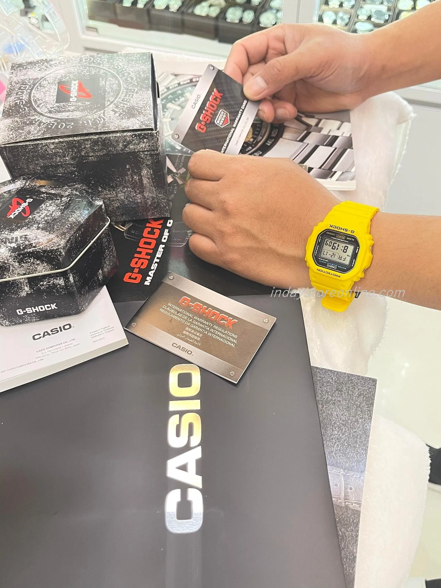 Casio G-Shock Men's Watch DW-5600REC-9 Digital 5600 Series Yellow Resin Band Electro-luminescent Backlight
