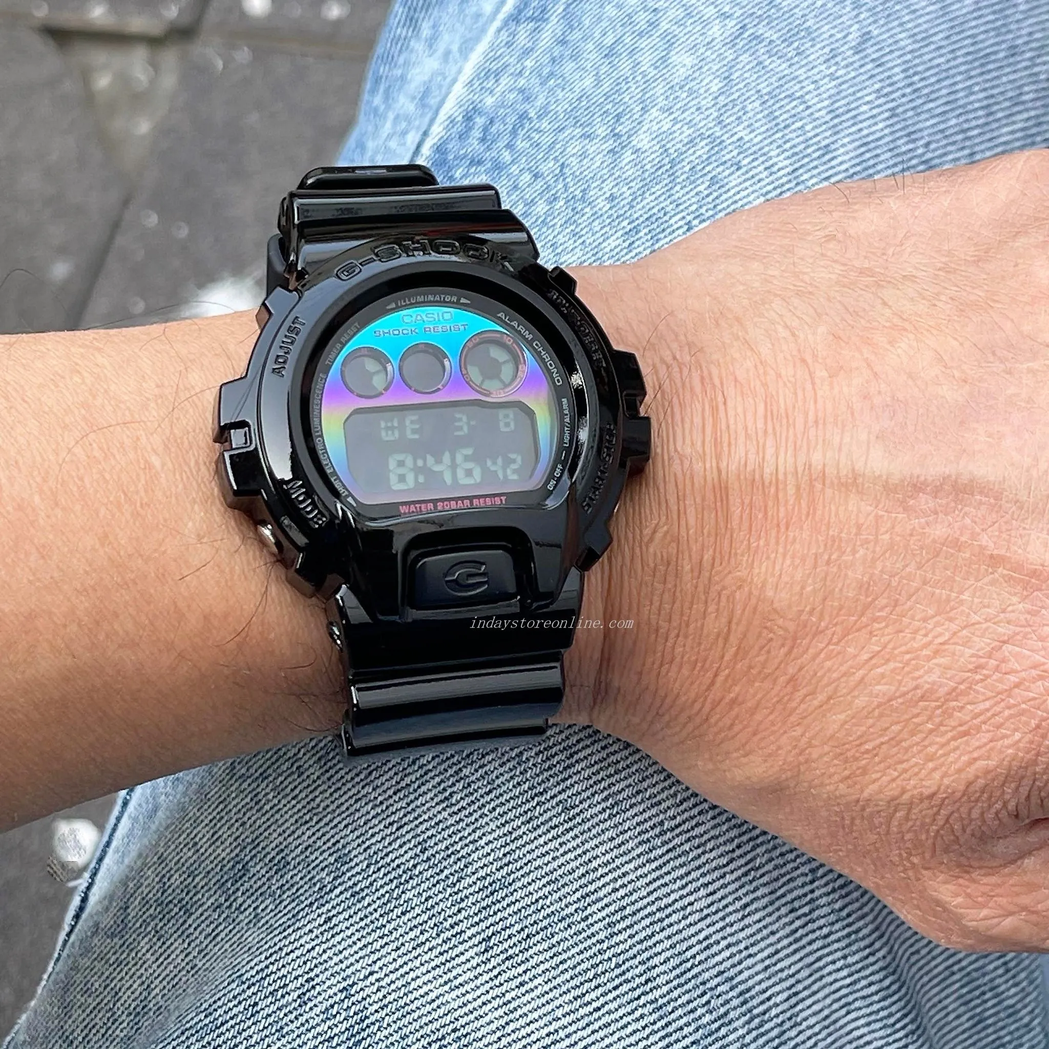 Casio G-Shock Men's Watch DW-6900RGB-1 Digital 6900 Series Virtual Rainbow  in Glossy Black