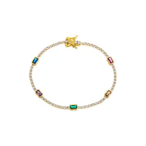 Colored CZ Baguette Accented Tennis Bracelet