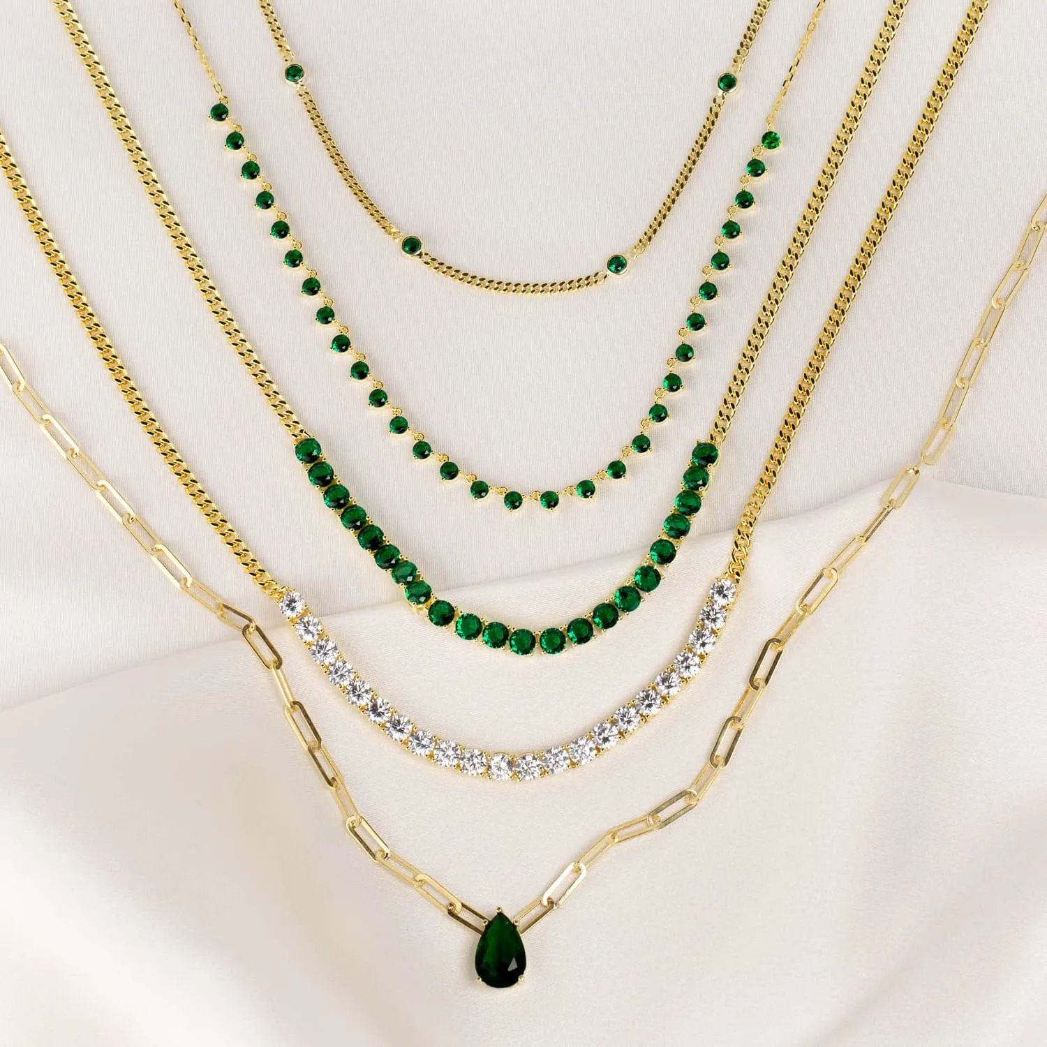 Colored CZ Half Tennis Link Necklace