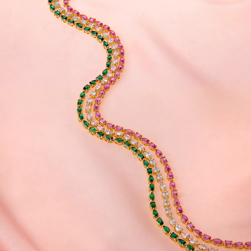 Colored Multi Shape Bezel Tennis Necklace