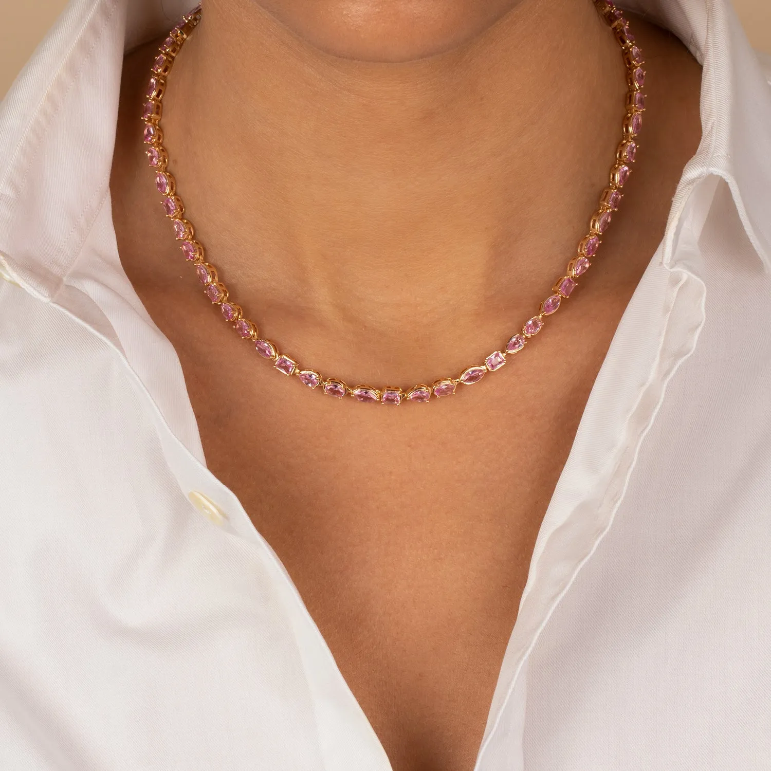 Colored Multi Shape Bezel Tennis Necklace