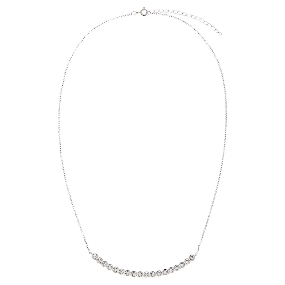 CZ Bezel Curved Tennis Bar Pendant Necklace