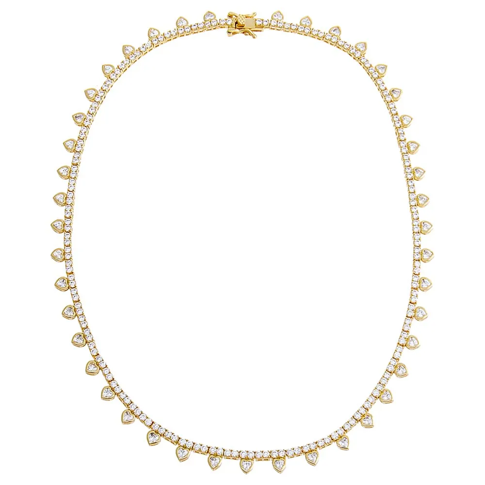 CZ Bezel Heart Rimmed Tennis Necklace