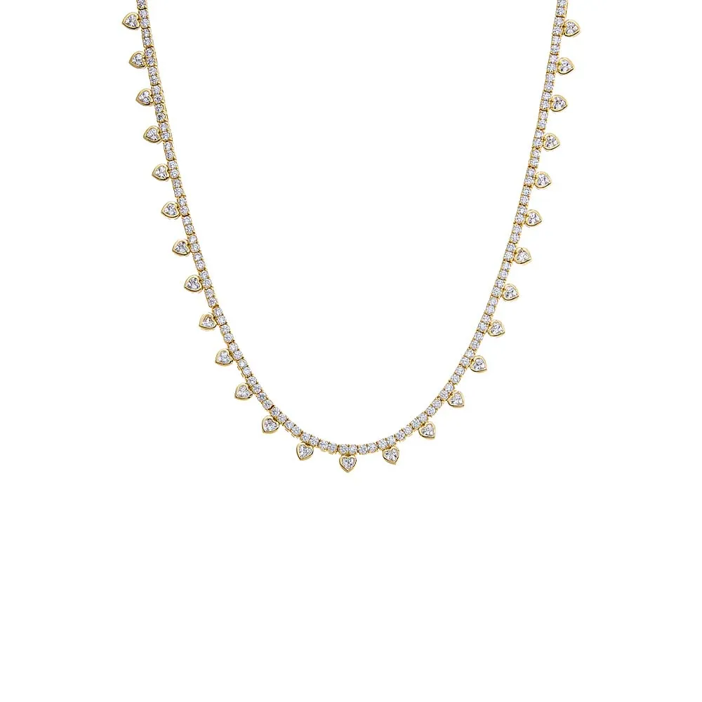 CZ Bezel Heart Rimmed Tennis Necklace