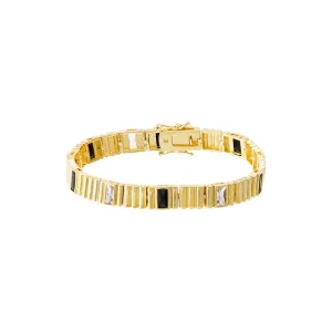 CZ X Onyx Baguette Accented Ridged Tennis Bracelet