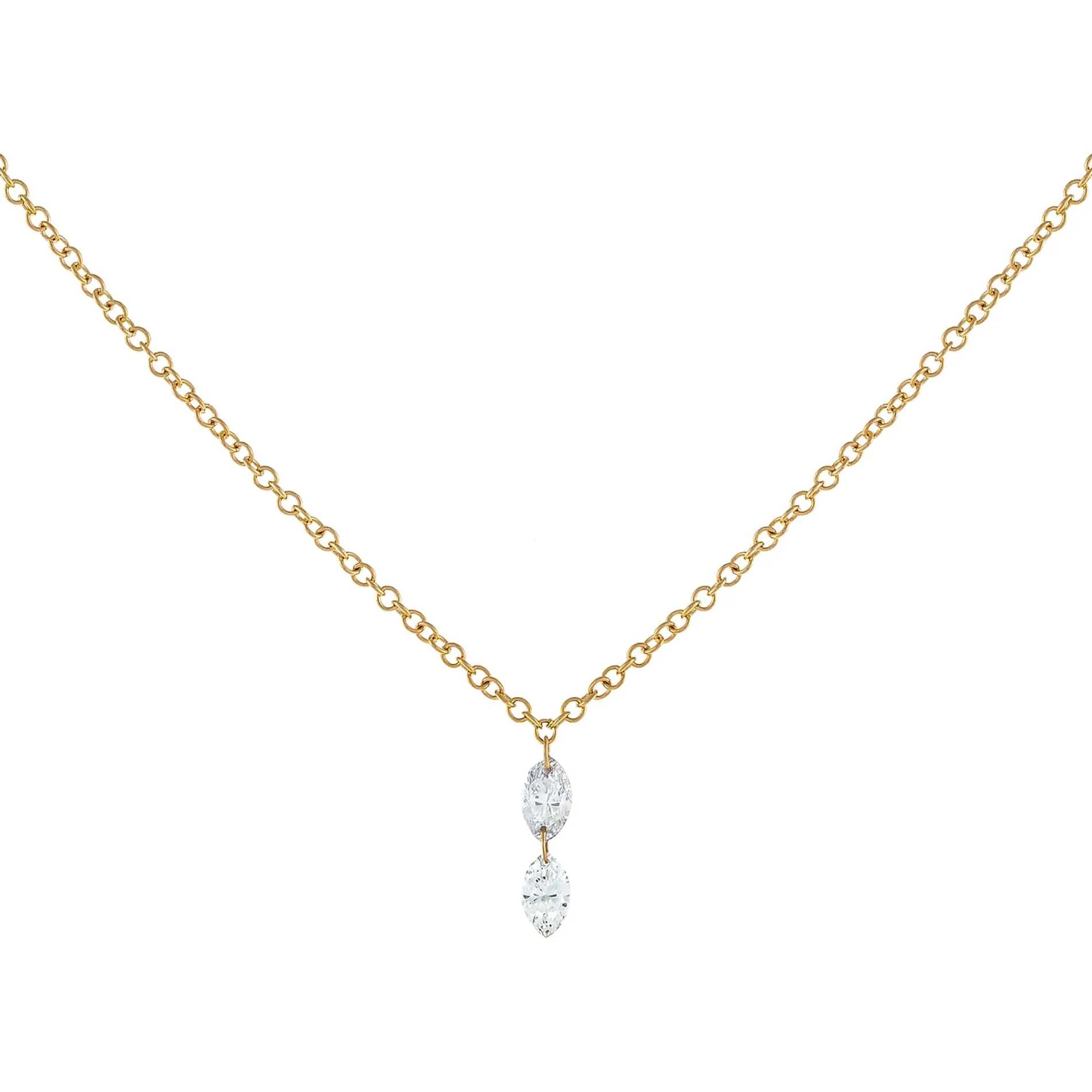 Diamond Double Marquise Floating Necklace 14K