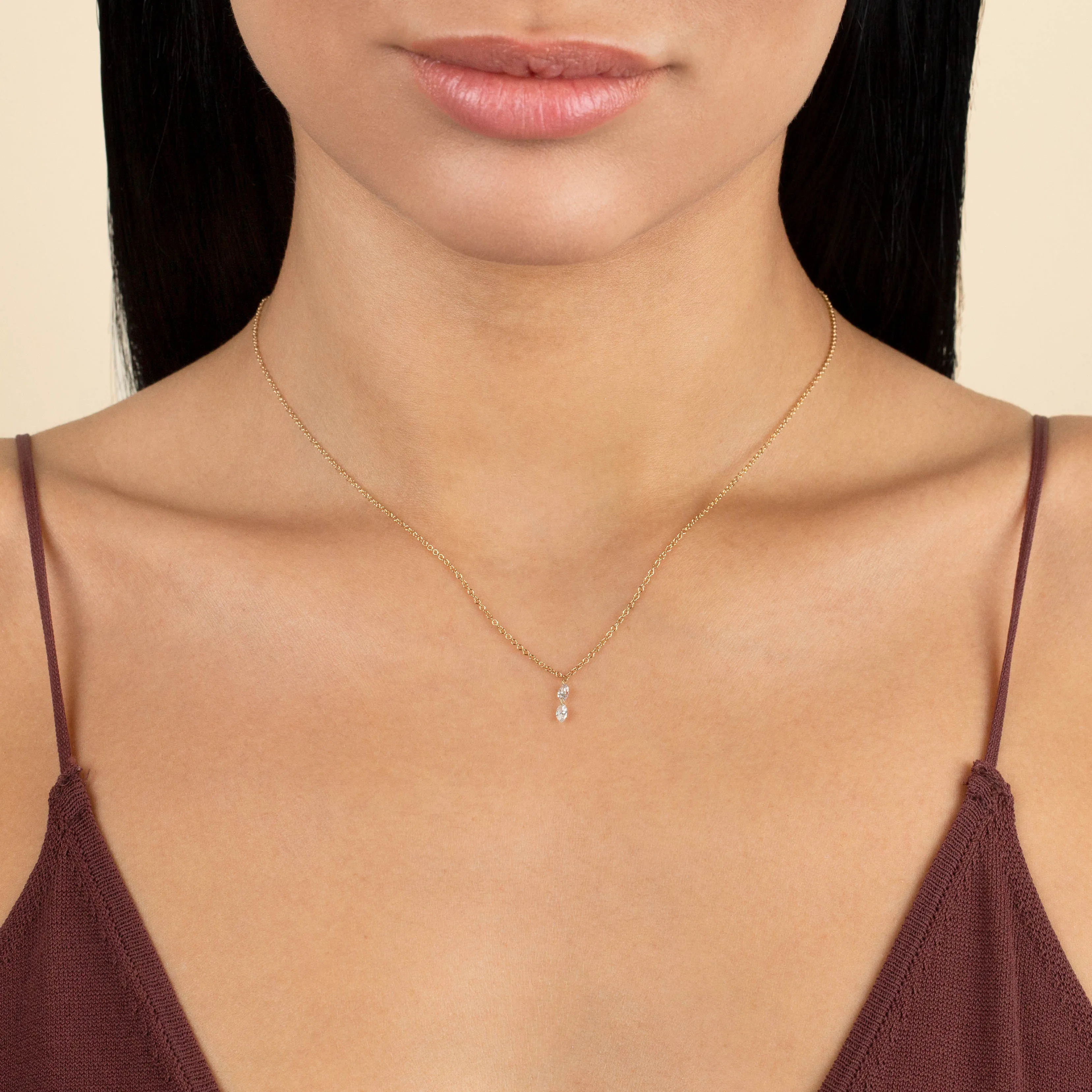 Diamond Double Marquise Floating Necklace 14K