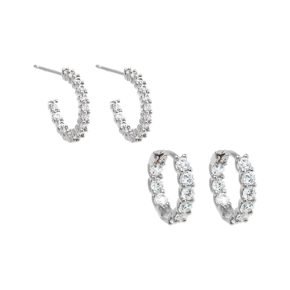 Fancy CZ Tennis Hoop Earring Combo Set