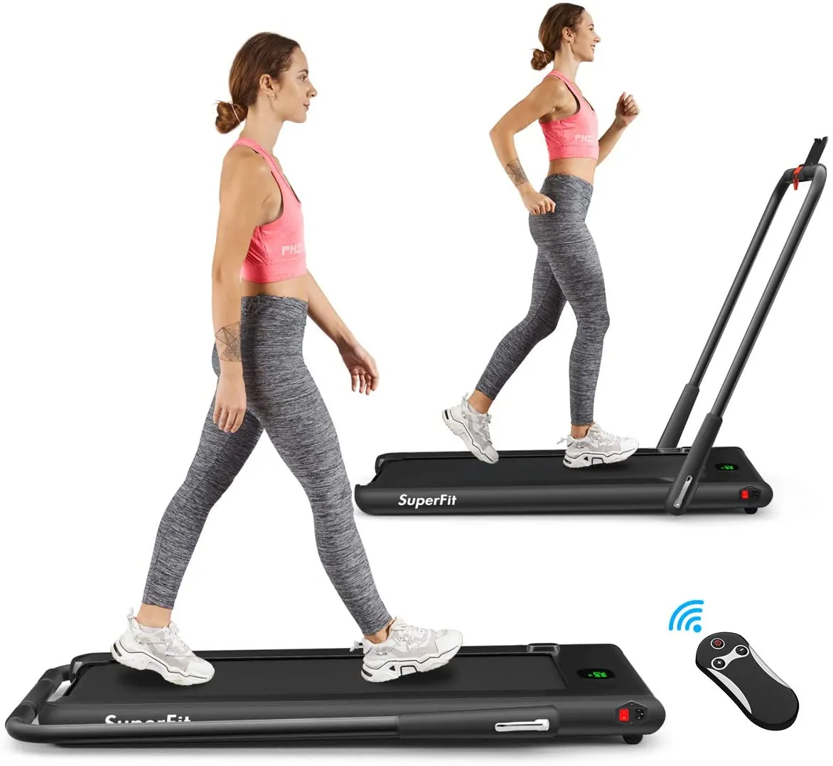 Goplus 2 in 1 Folding Treadmill, 2.25HP Under Desk Electric Superfit Treadmill, Installation-Free with APP Control, Remote Control, Blue Tooth Speaker and LED Display, Walking Jogging for Home Use