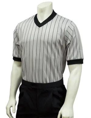 Grey Performance Mesh V-Neck Shirt w/ Black Pinstripes