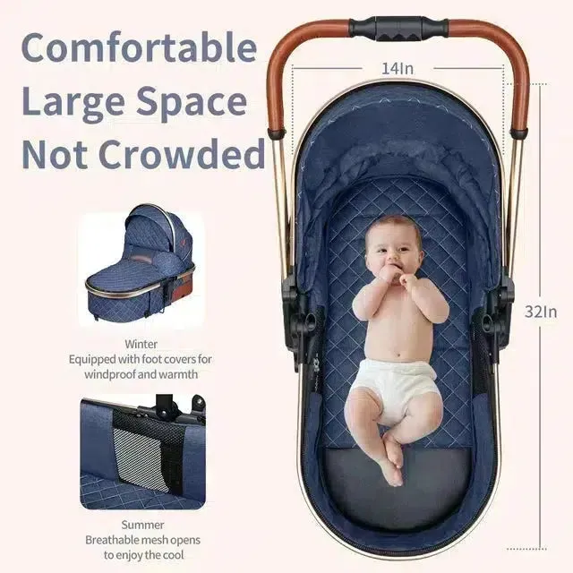 Grey Premium 3-in-1 Baby Stroller (Car Seat & Base Included)