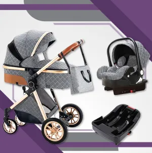 Grey Premium 3-in-1 Baby Stroller (Car Seat & Base Included)