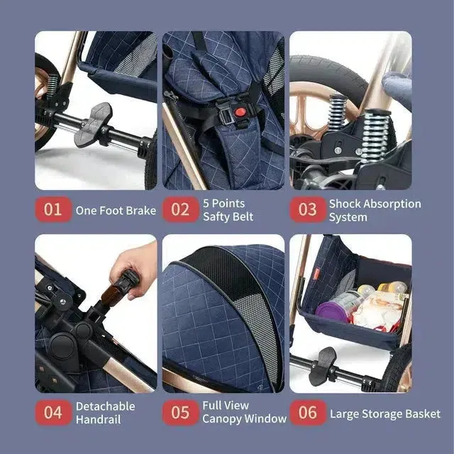 Grey Premium 3-in-1 Baby Stroller (Car Seat & Base Included)