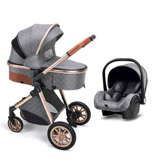 Grey Premium 3-in-1 Baby Stroller (Car Seat & Base Included)