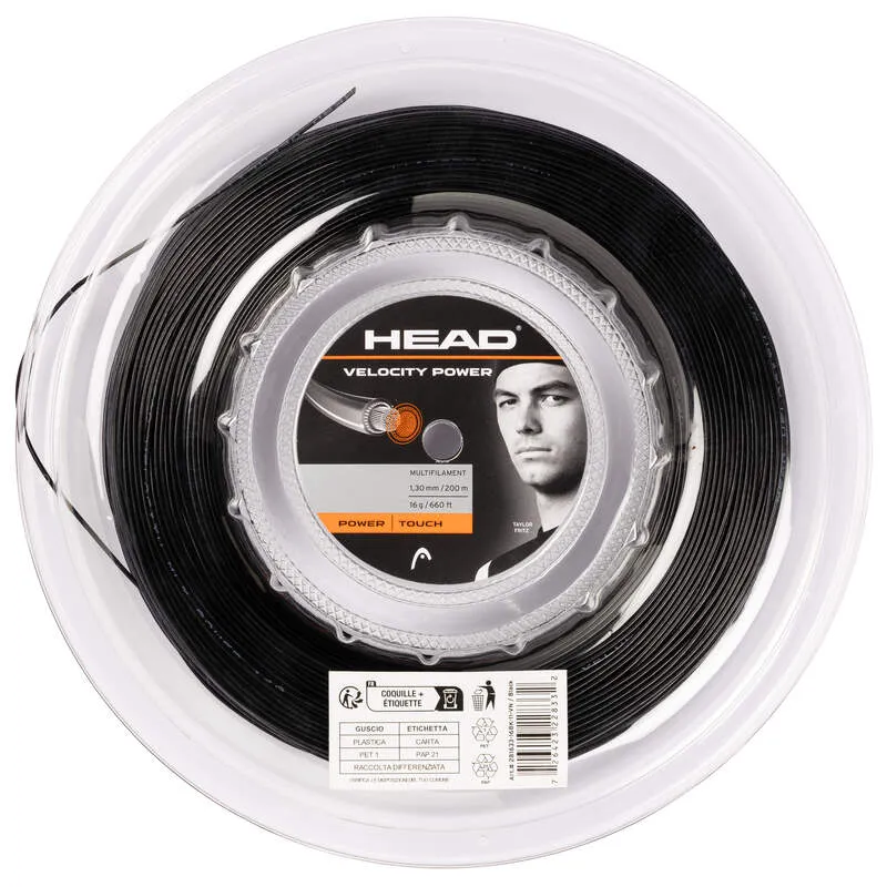 Head Velocity Power 16/1.30 Tennis String Reel (Black)