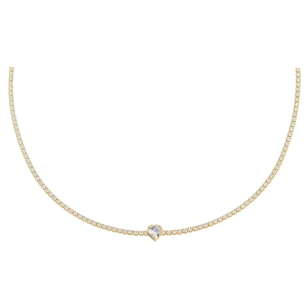 Heart Shape Bezel Thin Tennis Choker