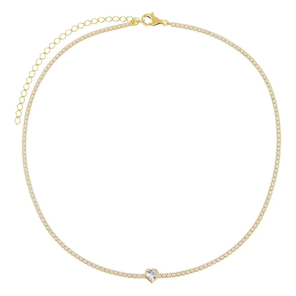 Heart Shape Bezel Thin Tennis Choker