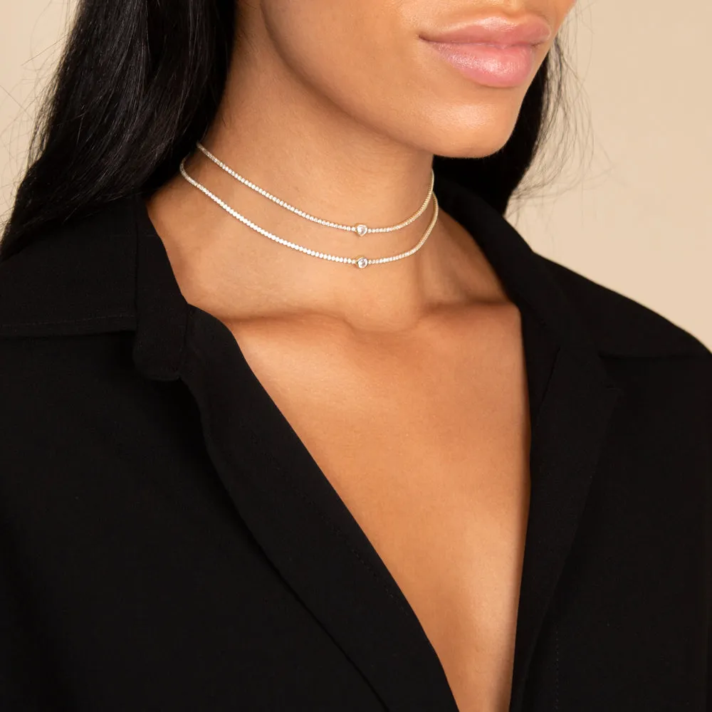 Heart Shape Bezel Thin Tennis Choker