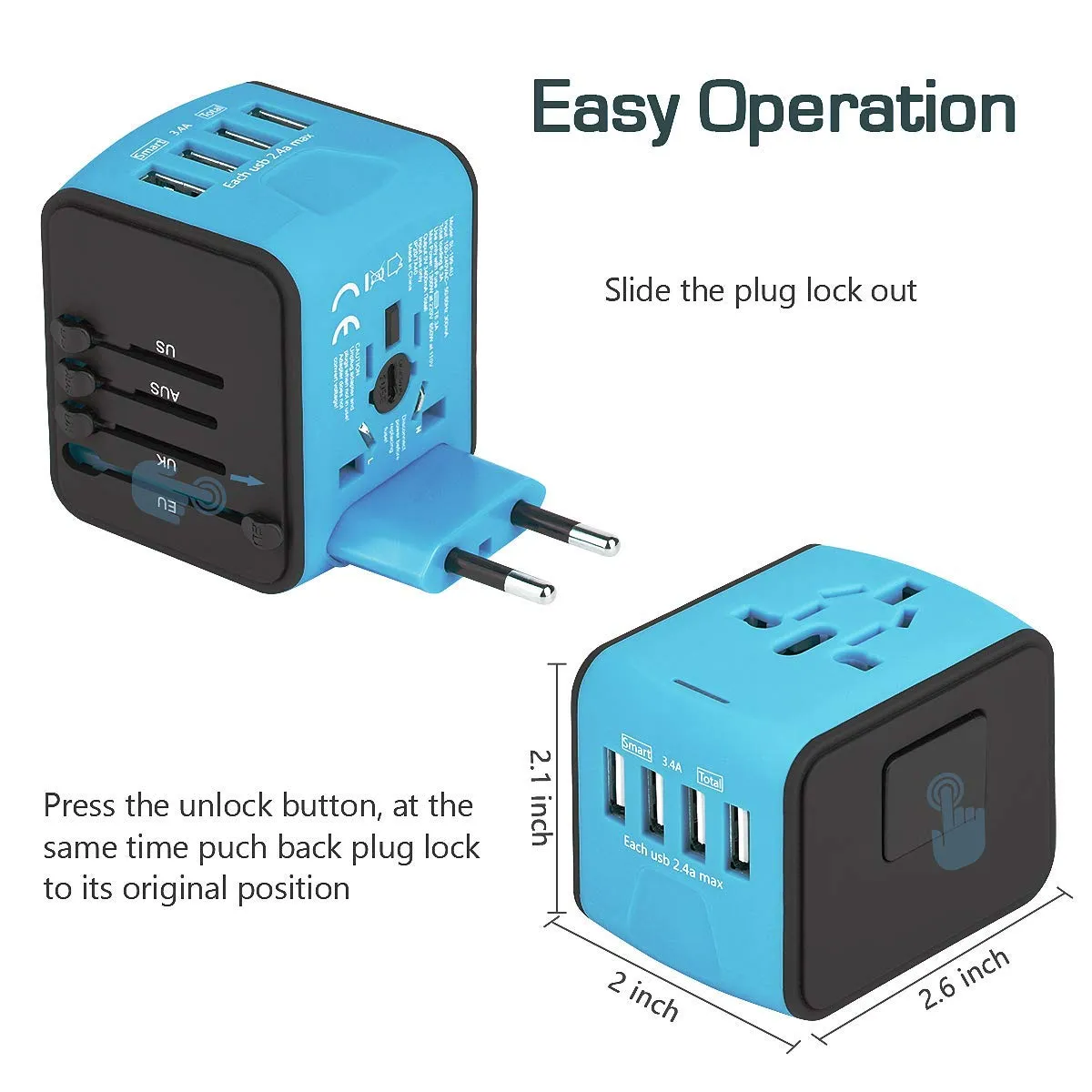 Homlly Worldwide Universal Travel Adaptor with 4 USB