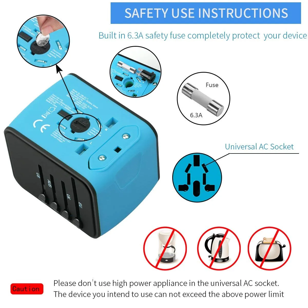 Homlly Worldwide Universal Travel Adaptor with 4 USB