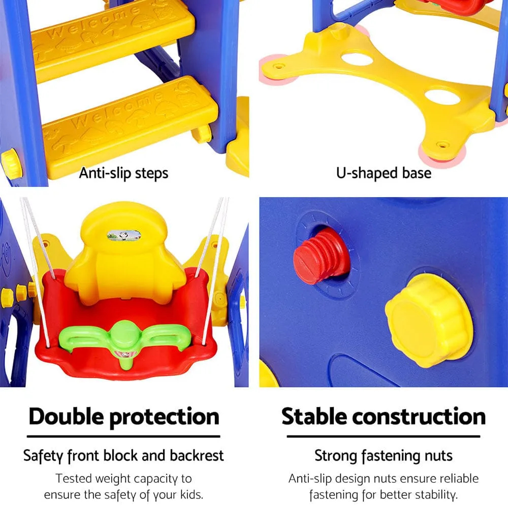 Keezi Kids Slide Swing Set Basketball Hoop Outdoor Playground Toys 120cm Blue - ONLINE ONLY