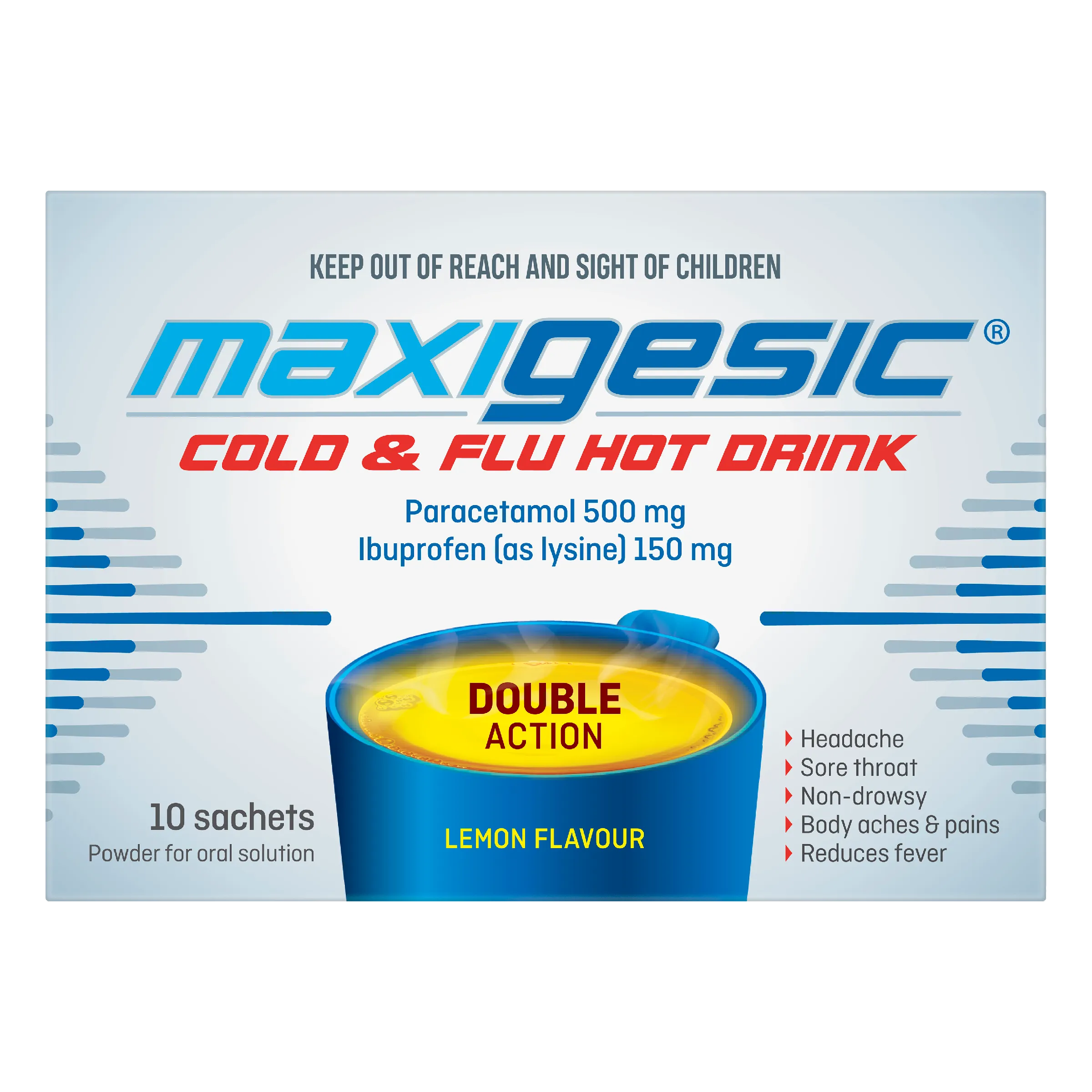 Maxigesic Cold & Flu Hot Drink Double Action - Lemon Flavour