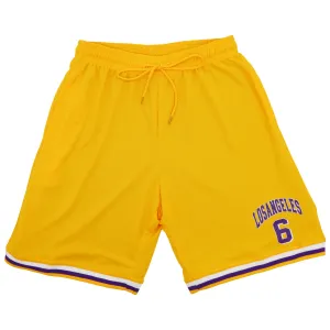 Men's Basketball Sports Shorts Gym Jogging Swim Board Boxing Sweat Casual Pants, Yellow - Los Angeles 6, XL