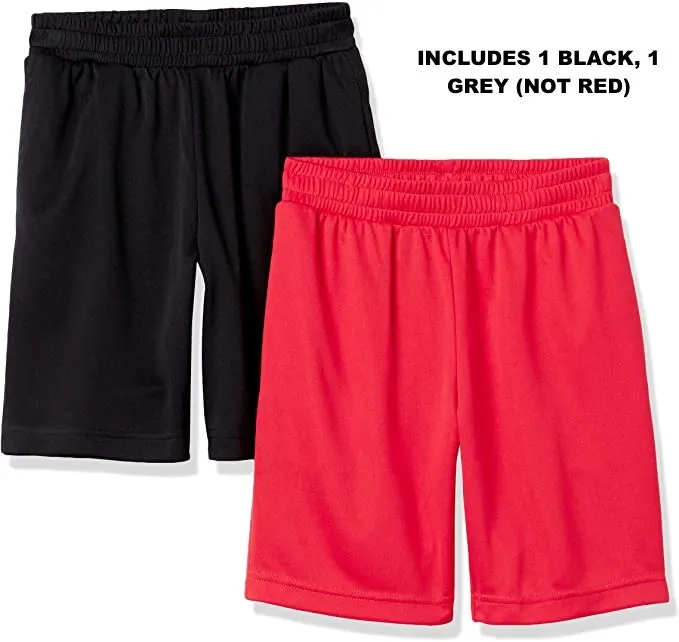 New Amazon Essentials Boys' Active Performance Mesh Basketball Shorts, Includes 1 Black, 1 Grey (NOT RED) Sz 12