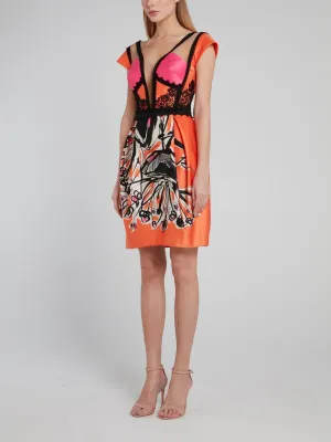 Orange Lace Detailed Sheath Dress