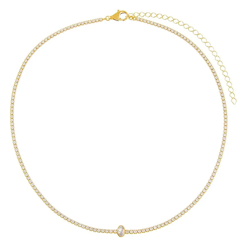 Oval Bezel Thin Tennis Choker