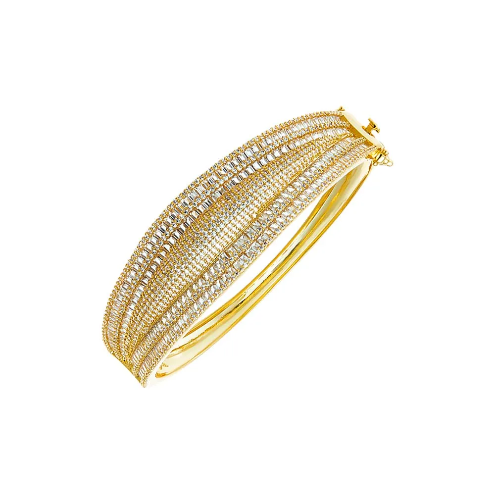 Pave X Baguette Wide Graduated Fancy Bangle Bracelet