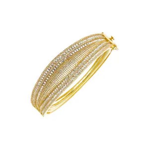 Pave X Baguette Wide Graduated Fancy Bangle Bracelet