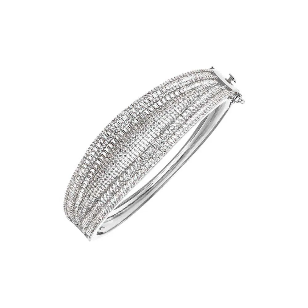Pave X Baguette Wide Graduated Fancy Bangle Bracelet