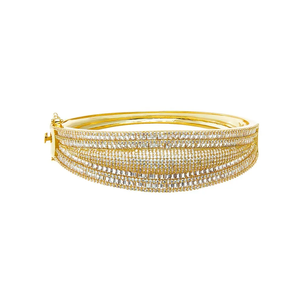 Pave X Baguette Wide Graduated Fancy Bangle Bracelet
