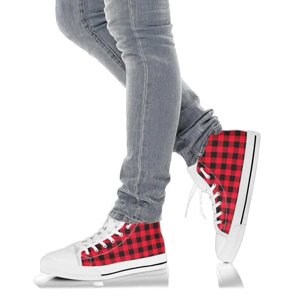 Red Buffalo Plaid High Top Shoes (White Soles)