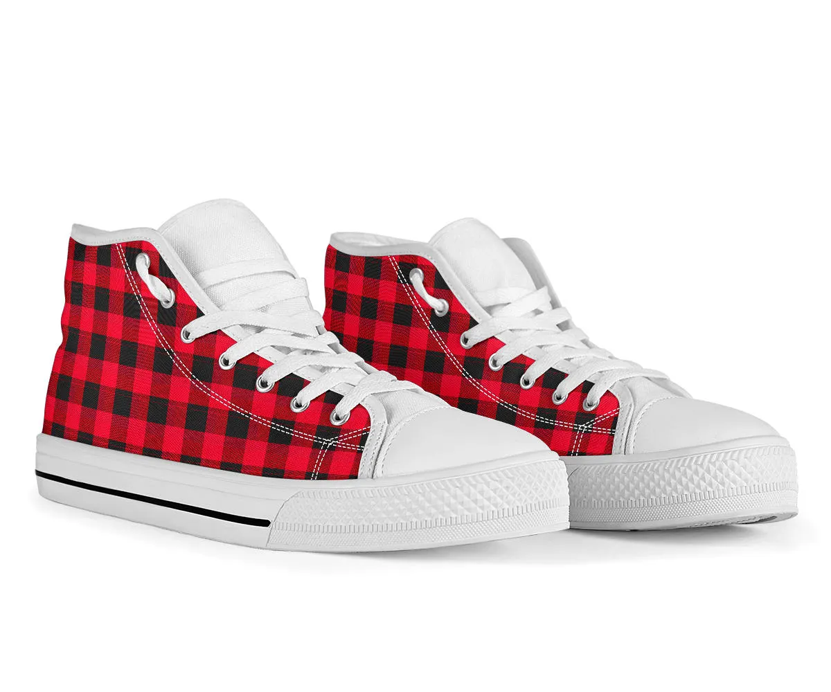 Red Buffalo Plaid High Top Shoes (White Soles)