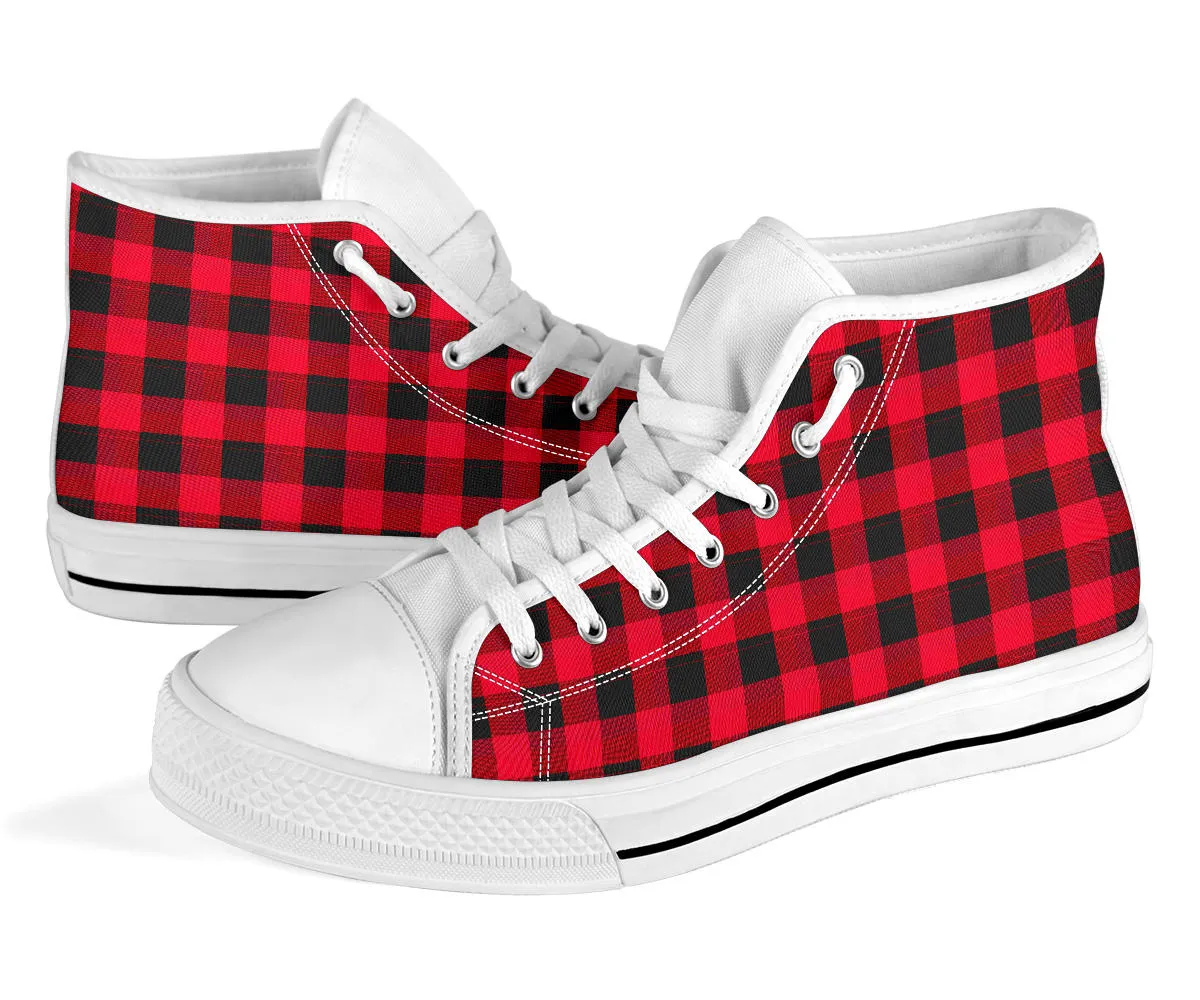 Red Buffalo Plaid High Top Shoes (White Soles)