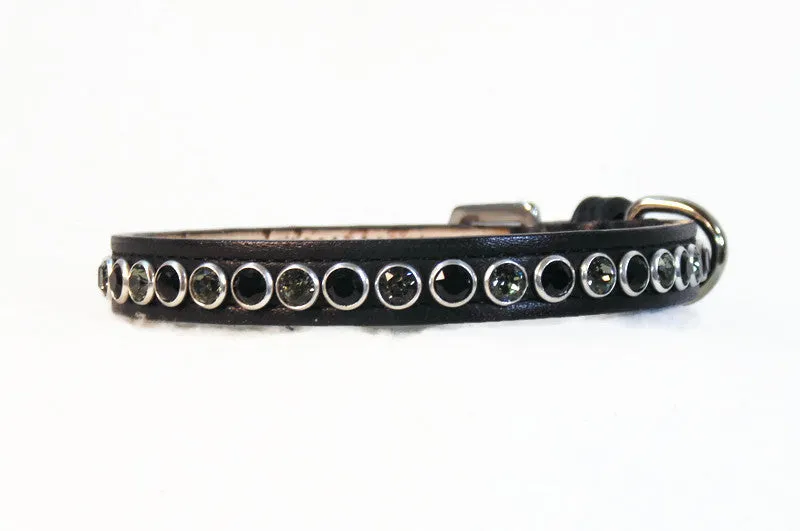 Shanti Halloween Leather Dog Collar with Single Row Austrian Crystals Close Together