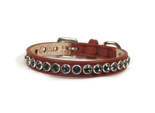 Shanti Halloween Leather Dog Collar with Single Row Austrian Crystals Close Together