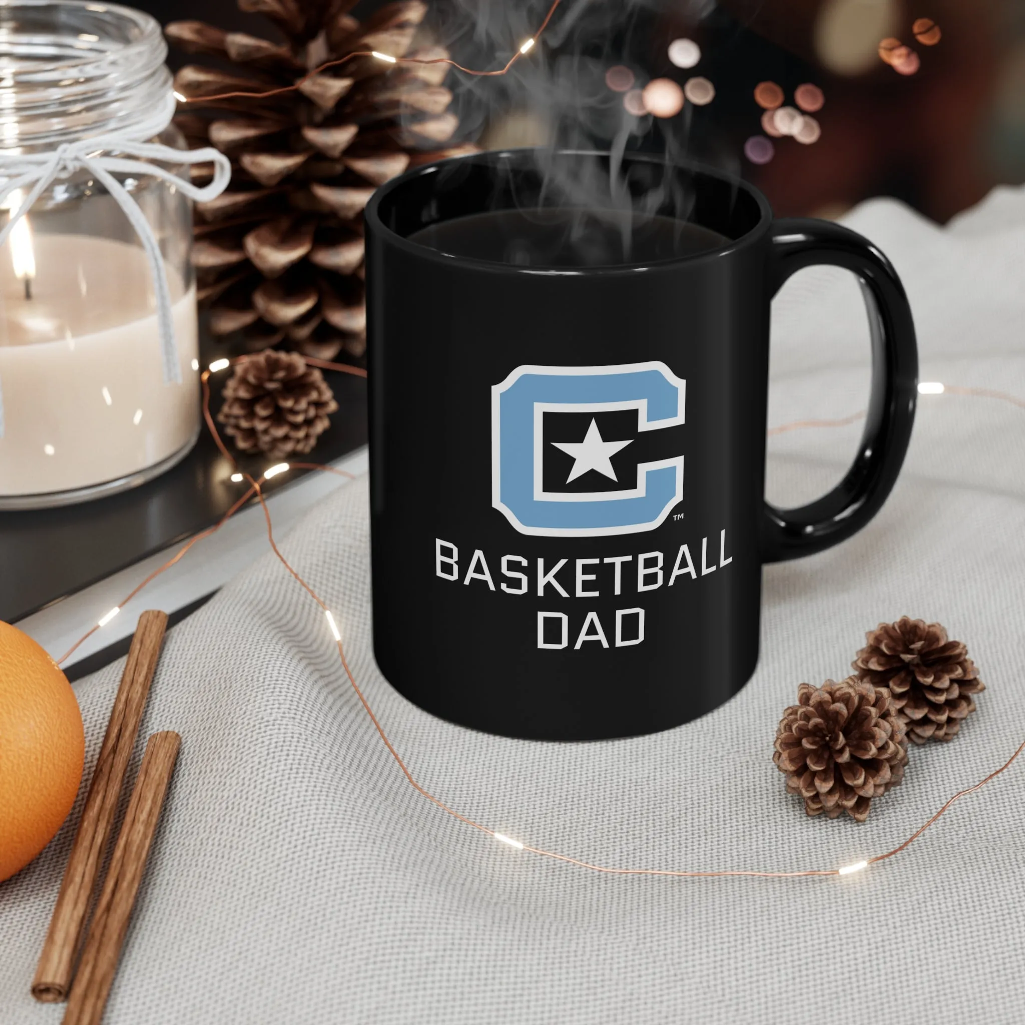 The Citadel Block C Logo, Sports Basketball Dad, Black Mug, 11oz