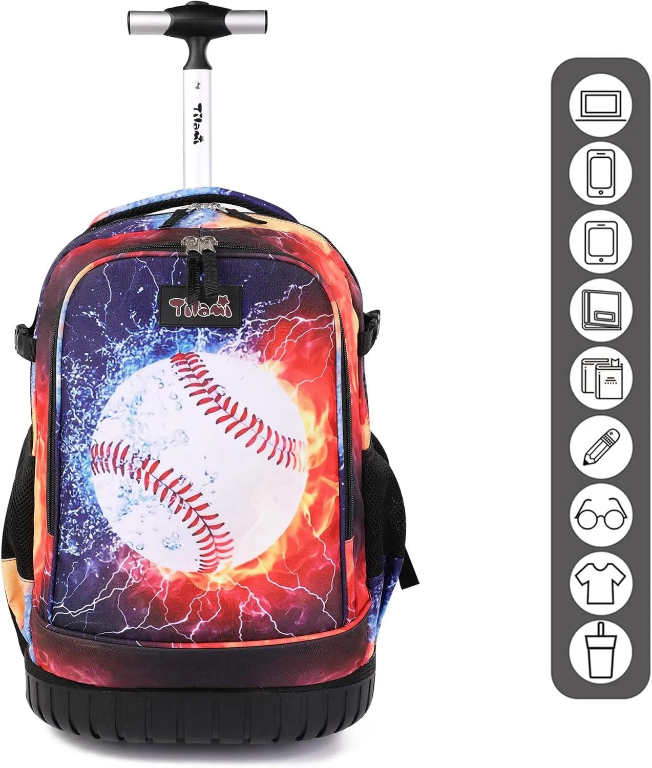 Tilami Baseball Black  19 inch Rolling Backpack